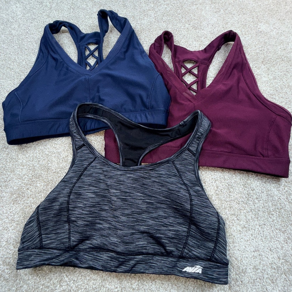 Avia Womens Sports Bra Bundle 3 Pack Large 12-14 Strappy Racerback Burgundy Blue - Picture 4 of 5